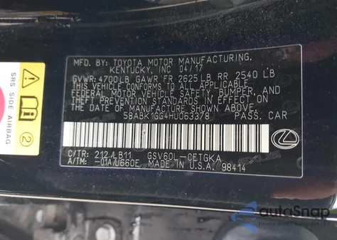 2017 Lexus Es 350 z USA, uszkodzony, nr VIN 58ABK1GG4HU063378